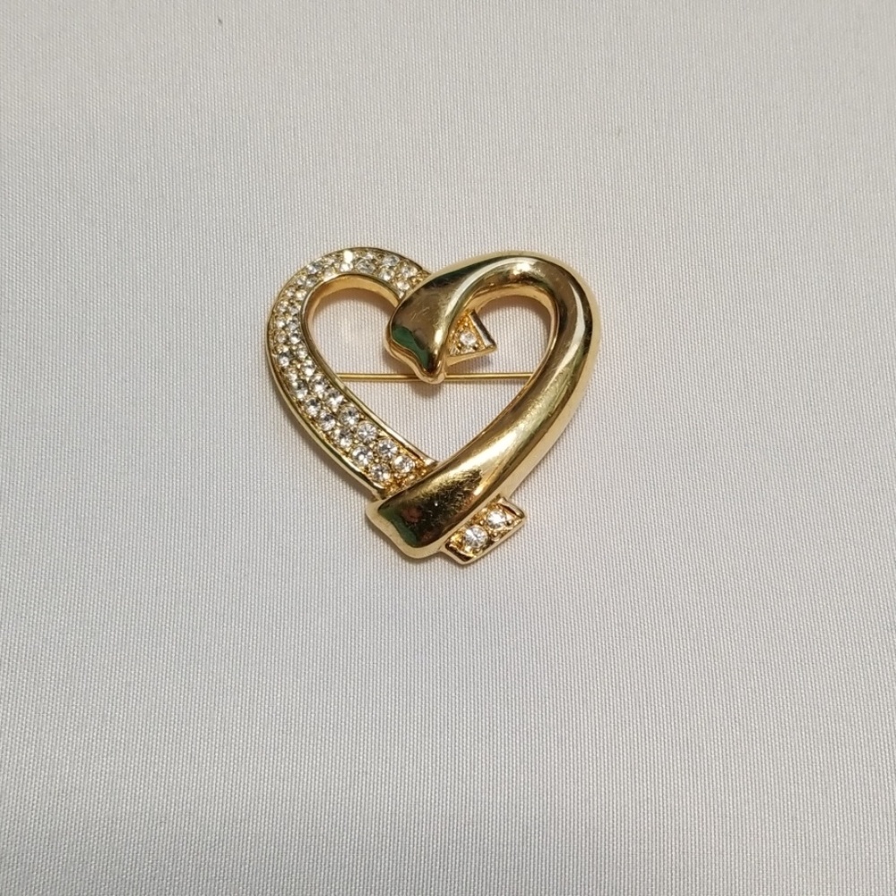 Gold toned and rhinestone heart pin